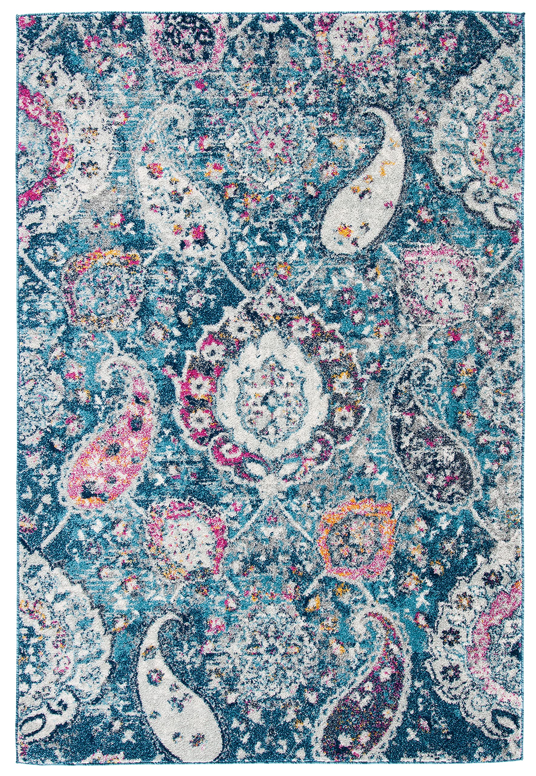 Safavieh Madison Collection 6'7'' X 9'2'' Bluegrey Mad600M Boho Chic Glam Paisley Non-Shedding Living Room Dining Bedroom Area R